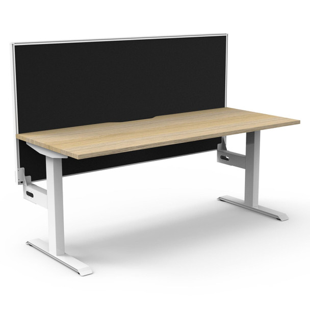 Rapidline Boost Static Single Sided Workstation with Screen 1500mm W Natural Oak Top / White Frame | Mega Office Supplies