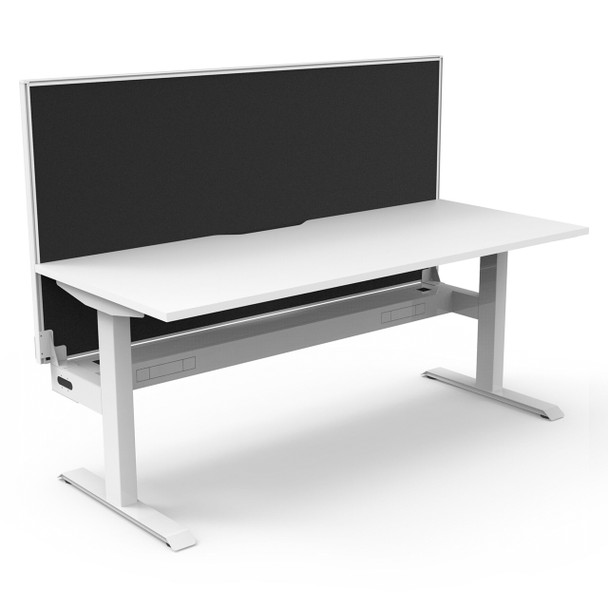Rapidline Boost Static Single Sided Workstation with Screen and Cable Tray 1500mm W Natural White Top / White Frame | Mega Office Supplies