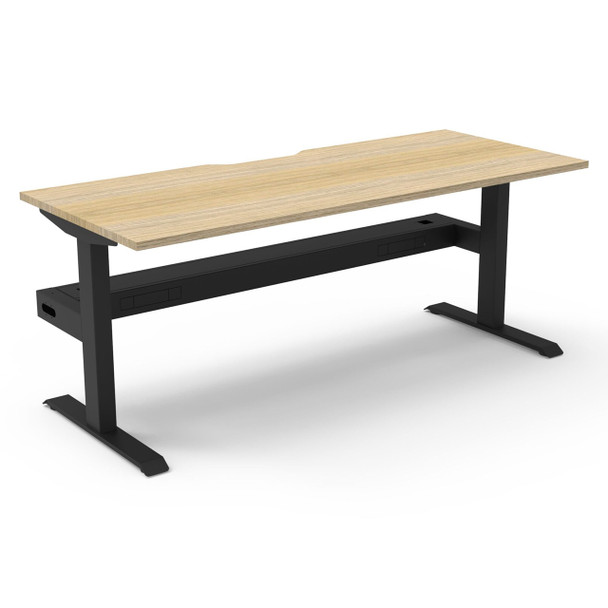 Rapidline Boost Static Single Sided Workstation with Cable Tray 1800mm W Natural Oak Top / Black Frame | Mega Office Supplies