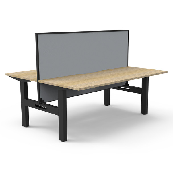 Rapidline Boost Static Back to Back Workstation with Screen 1200mm W Natural Oak Top / Black Frame | Mega Office Supplies