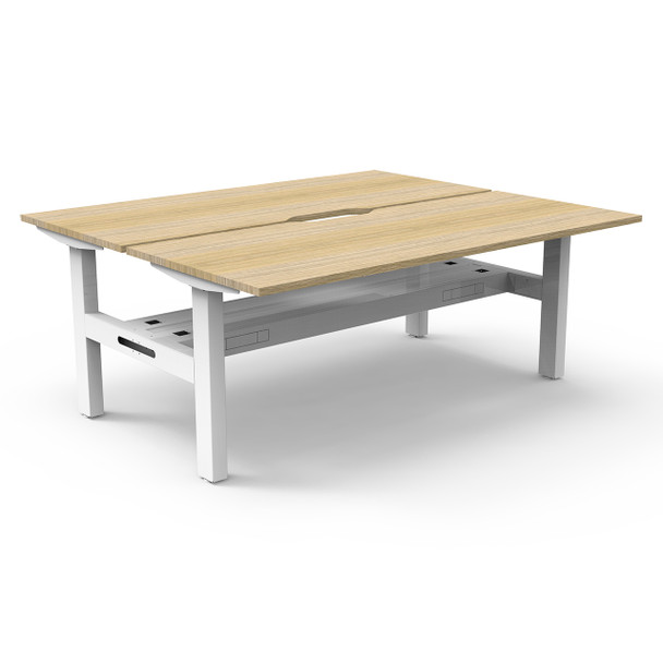 Rapidline Boost Static Back to Back Workstation with Cable Tray 1500mm W Natural Oak Top / White Frame | Mega Office Supplies