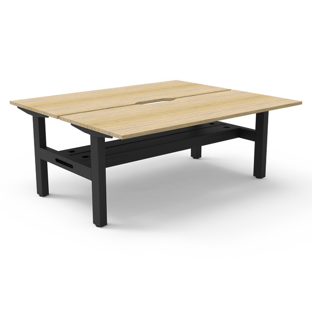Rapidline Boost Static Back to Back Workstation with Cable Tray 1500mm W Natural Oak Top / Black Frame | Mega Office Supplies
