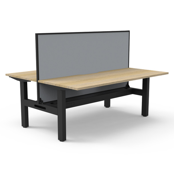 Rapidline Boost Static Back to Back Workstation with Screen and Cable Tray 1500mm W Natural Oak Top / Black Frame | Mega Office Supplies