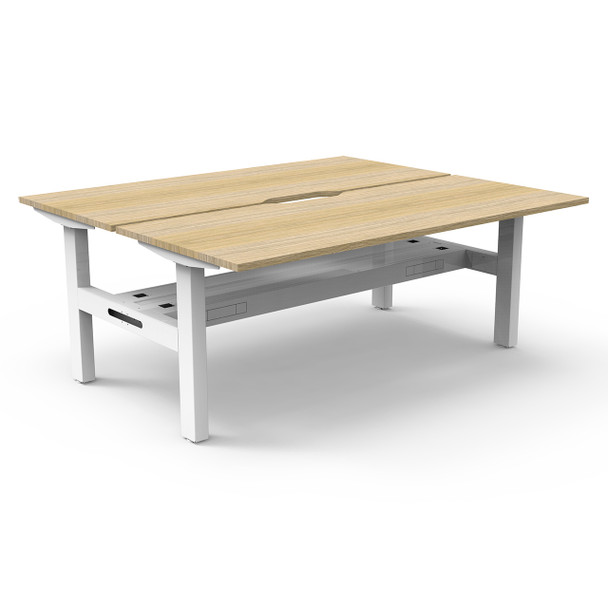 Rapidline Boost Static Back to Back Workstation with Cable Tray 1800mm W Natural Oak Top / White Frame | Mega Office Supplies