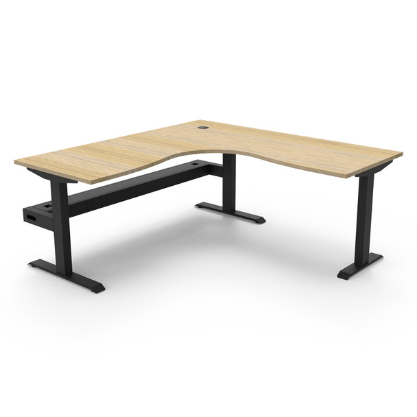 Rapidline Boost Static Corner Workstation with Cable Tray 1500 x 1500mm W Natural Oak Top / Black Frame | Mega Office Supplies