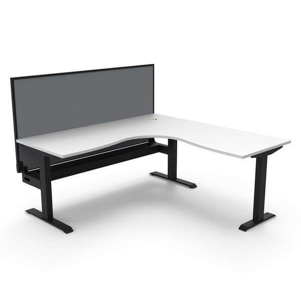 Rapidline Boost Static Corner Workstation with Screen and Cable Tray 1500 x 1500mm W Natural White Top / Black Frame | Mega Office Supplies