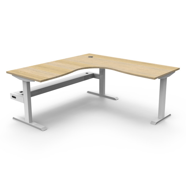 Rapidline Boost Static Corner Workstation with Cable Tray 1800 x 1500mm W Natural Oak Top / White Frame | Mega Office Supplies