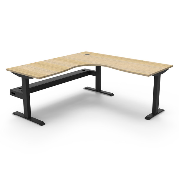 Rapidline Boost Static Corner Workstation with Cable Tray 1800 x 1500mm W Natural Oak Top / Black Frame | Mega Office Supplies