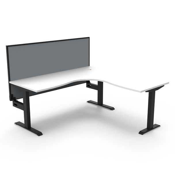 Rapidline Boost Static Corner Workstation 1800 x 1500 x 750mm with Screen Natural White / Black Satin