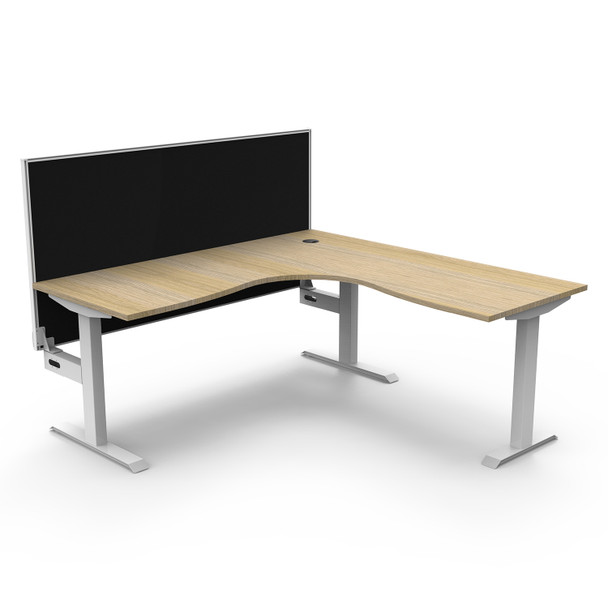 Rapidline Boost Static Corner Workstation with Screen 1800 x 1500mm W Natural Oak Top / White Frame | Mega Office Supplies