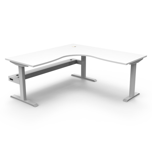 Rapidline Boost Static Corner Workstation with Cable Tray 1800 x 1800mm W Natural White Top / White Frame | Mega Office Supplies