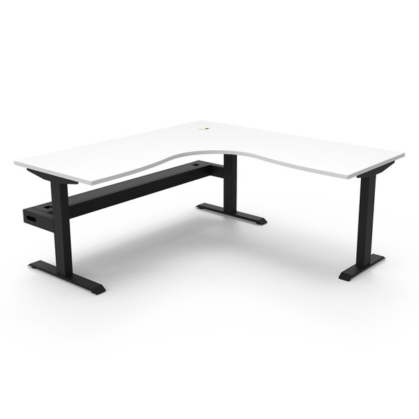 Rapidline Boost Static Corner Workstation with Cable Tray 1800 x 1800mm W Natural White Top / Black Frame | Mega Office Supplies