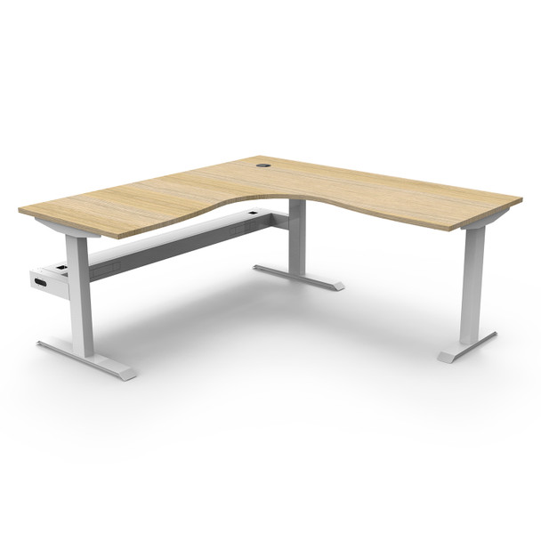 Rapidline Boost Static Corner Workstation with Cable Tray 1800 x 1800mm W Natural Oak Top / White Frame | Mega Office Supplies