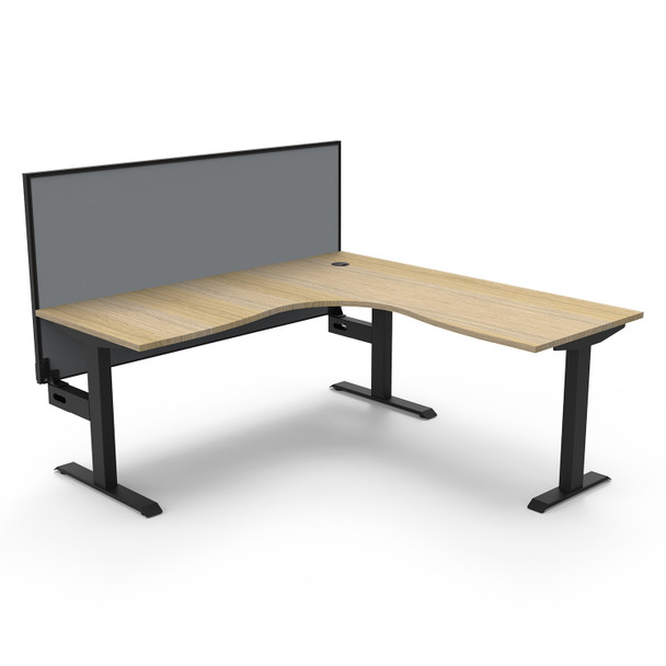 Rapidline Boost Static Corner Workstation with Screen 1800 x 1800mm W Natural Oak Top / Black Frame | Mega Office Supplies
