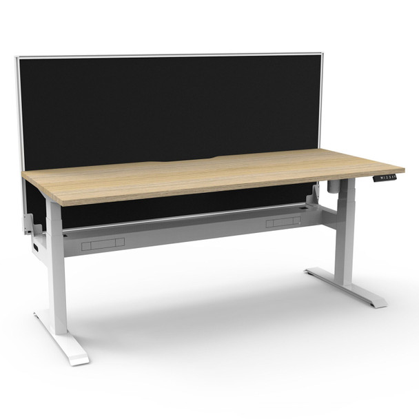 Rapidline Boost Light Single Sided Workstation with Screen and Cable Tray 1500mm W Natural Oak Top / White Frame | Mega Office Supplies