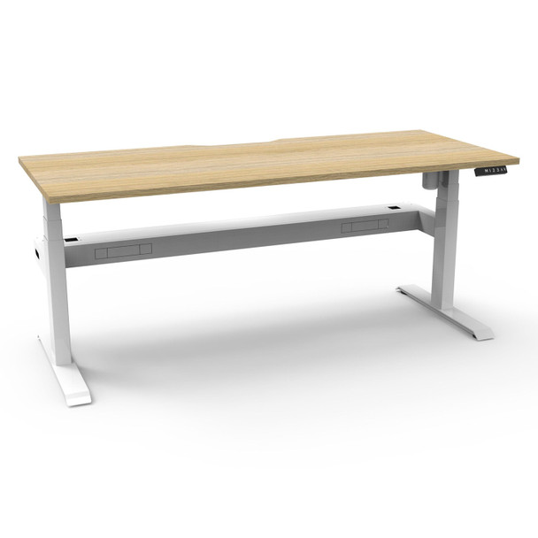 Rapidline Boost Light Single Sided Workstation with Cable Tray 1800mm W Natural Oak Top / White Frame | Mega Office Supplies