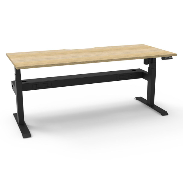 Rapidline Boost Light Single Sided Workstation with Cable Tray 1800mm W Natural Oak Top / Black Frame | Mega Office Supplies