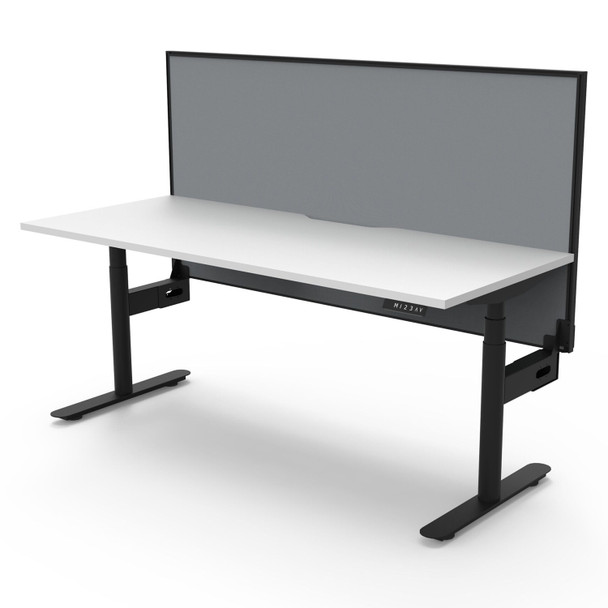 Rapidline Halo Plus Single Sided Workstation with Screen 1200mm W Natural White Top / Black Frame | Mega Office Supplies
