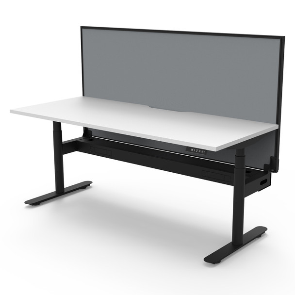 Rapidline Halo Plus Single Sided Workstation with Screen and Cable Tray 1200mm W Natural White Top / Black Frame | Mega Office Supplies