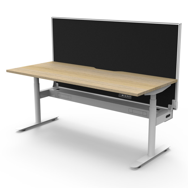Rapidline Halo Plus Single Sided Workstation with Screen and Cable Tray 1200mm W Natural Oak Top / White Frame | Mega Office Supplies