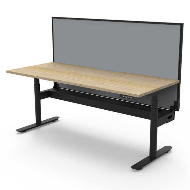 Rapidline Halo Plus Single Sided Workstation with Screen and Cable Tray 1200mm W Natural Oak Top / Black Frame | Mega Office Supplies
