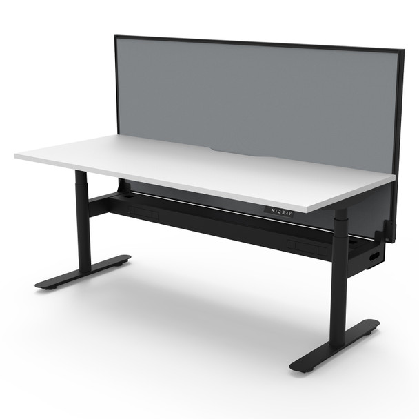 Rapidline Halo Plus Single Sided Workstation with Screen and Cable Tray 1500mm W Natural White Top / Black Frame | Mega Office Supplies