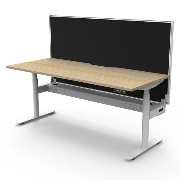Rapidline Halo Plus Single Sided Workstation with Screen and Cable Tray 1500mm W Natural Oak Top / White Frame | Mega Office Supplies