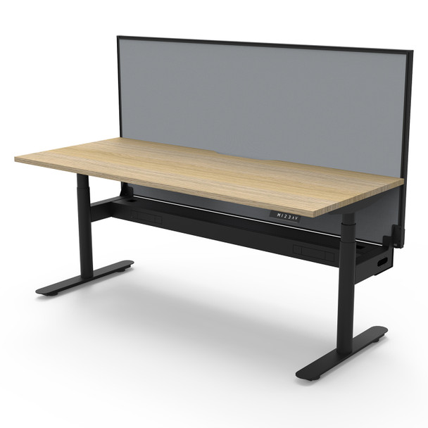 Rapidline Halo Plus Single Sided Workstation with Screen and Cable Tray 1500mm W Natural Oak Top / Black Frame | Mega Office Supplies