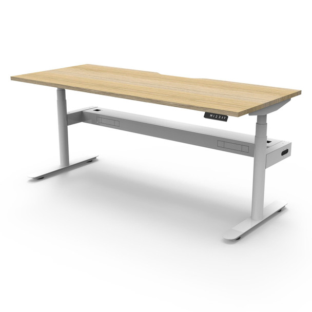 Rapidline Halo Plus Single Sided Workstation with Cable Tray 1800mm W Natural Oak Top / White Frame | Mega Office Supplies