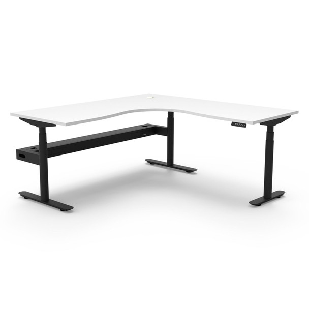 Rapidline Halo Plus Corner Workstation with Cable Tray 1500 x 1500mm W Natural White Top / Black Frame | Mega Office Supplies