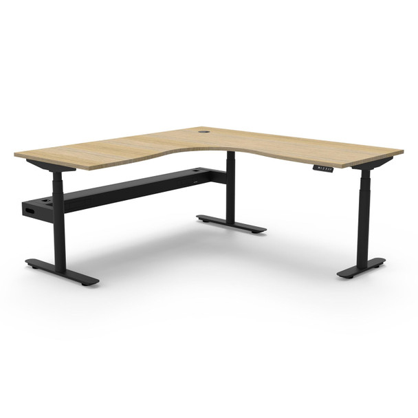 Rapidline Halo Plus Corner Workstation with Cable Tray 1500 x 1500mm W Natural Oak Top / Black Frame | Mega Office Supplies