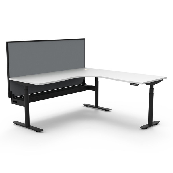 Rapidline Halo Plus Corner Workstation with Screen and Cable Tray 1500 x 1500mm W Natural White Top / Black Frame | Mega Office Supplies