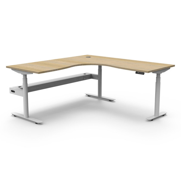 Rapidline Halo Plus Corner Workstation with Cable Tray 1800 x 1500mm W Natural Oak Top / White Frame | Mega Office Supplies