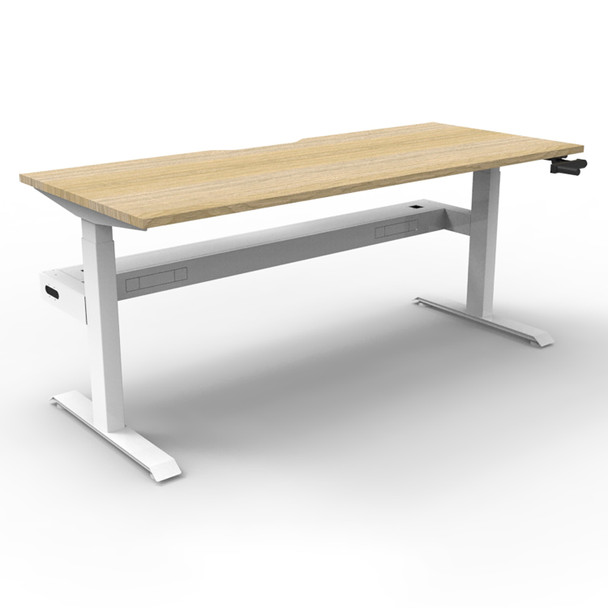 Rapidline Boost Crank Single Sided Workstation with Cable Tray 1200mm W Natural Oak Top / White Frame | Mega Office Supplies
