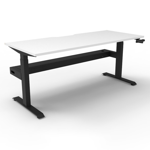 Rapidline Boost Crank Single Sided Workstation with Cable Tray 1800mm W Natural White Top / Black Frame | Mega Office Supplies