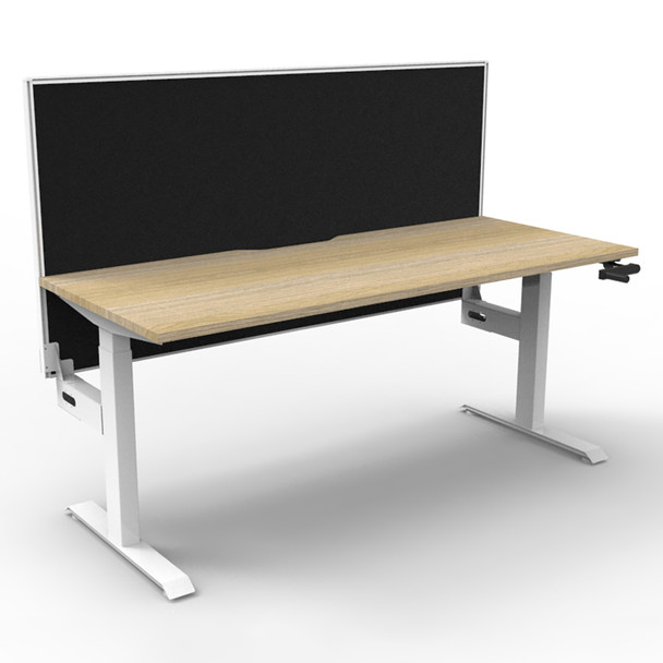 Rapidline Boost Crank Single Sided Workstation with Screen 1200mm W Natural Oak Top / White Frame | Mega Office Supplies