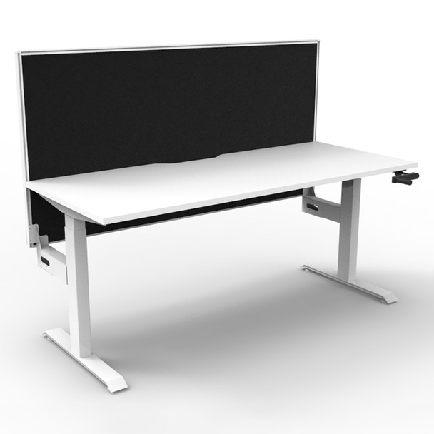 Rapidline Boost Crank Single Sided Workstation with Screen 1800mm W Natural White Top / White Frame | Mega Office Supplies