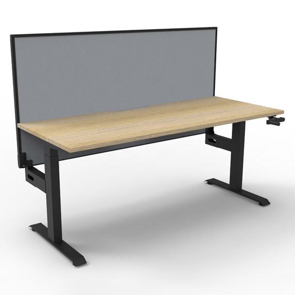 Rapidline Boost Crank Single Sided Workstation with Screen 1800mm W Natural Oak Top / Black Frame | Mega Office Supplies