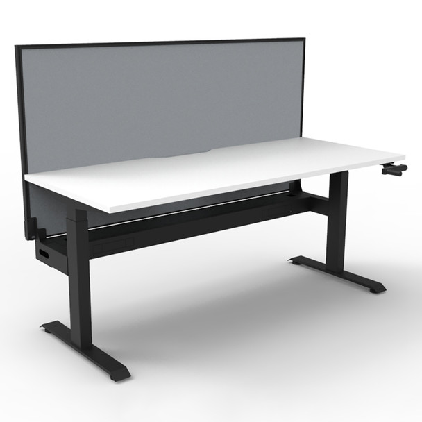 Rapidline Boost Crank Single Sided Workstation with Screen and Cable Tray 1200mm W Natural White Top / Black Frame | Mega Office Supplies