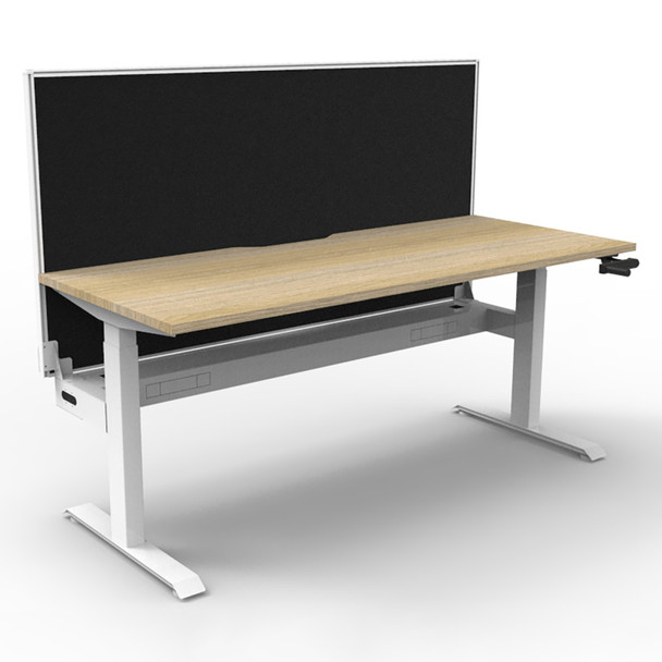 Rapidline Boost Crank Single Sided Workstation with Screen and Cable Tray 1200mm W Natural Oak Top / White Frame | Mega Office Supplies