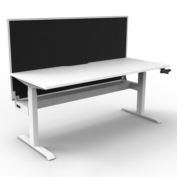 Rapidline Boost Crank Single Sided Workstation with Screen and Cable Tray 1500mm W Natural White Top / White Frame | Mega Office Supplies