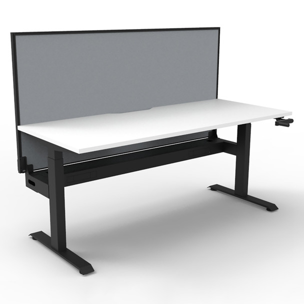Rapidline Boost Crank Single Sided Workstation with Screen and Cable Tray 1500mm W Natural White Top / Black Frame | Mega Office Supplies