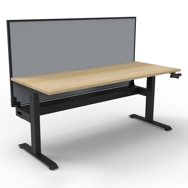 Rapidline Boost Crank Single Sided Workstation with Screen and Cable Tray 1500mm W Natural Oak Top / Black Frame | Mega Office Supplies