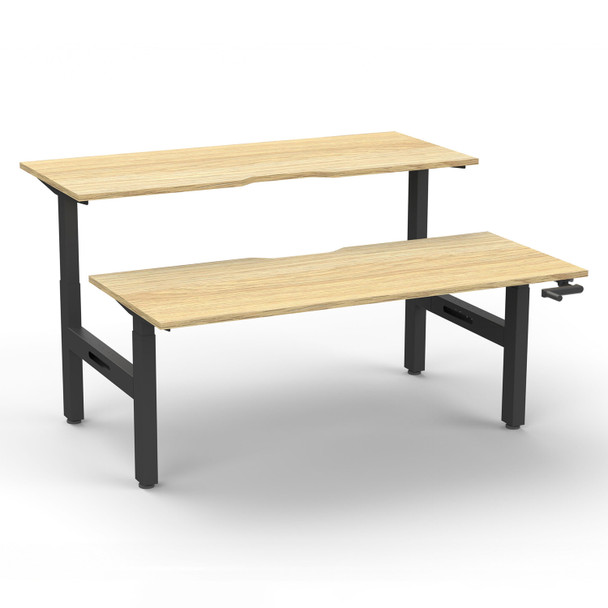Rapidline Boost Crank Back To Back Workstation 1800mm W Natural Oak Top / Black Frame | Mega Office Supplies