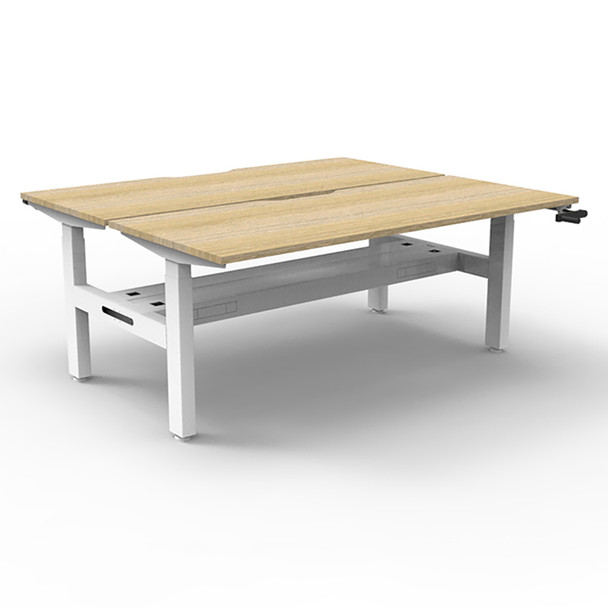 Rapidline Boost Crank Back To Back Workstation with Cable Tray 1200mm W Natural Oak Top / White Frame | Mega Office Supplies