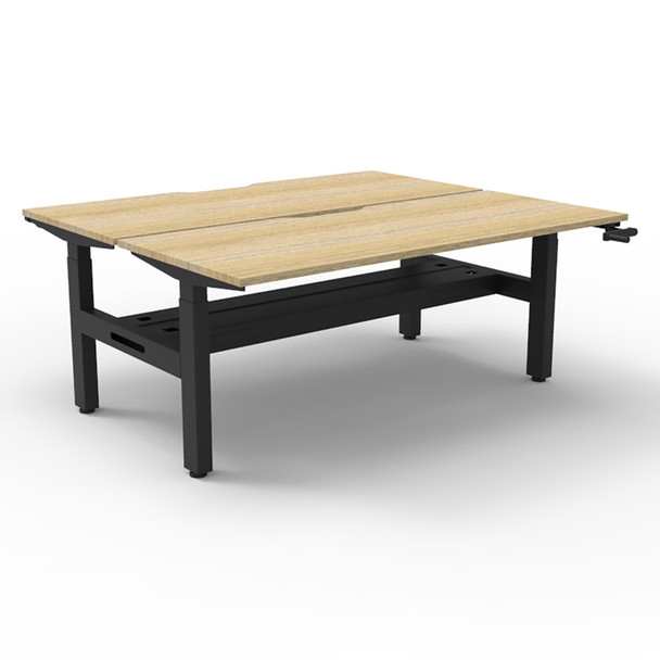 Rapidline Boost Crank Back To Back Workstation with Cable Tray 1500mm W Natural Oak Top / Black Frame | Mega Office Supplies