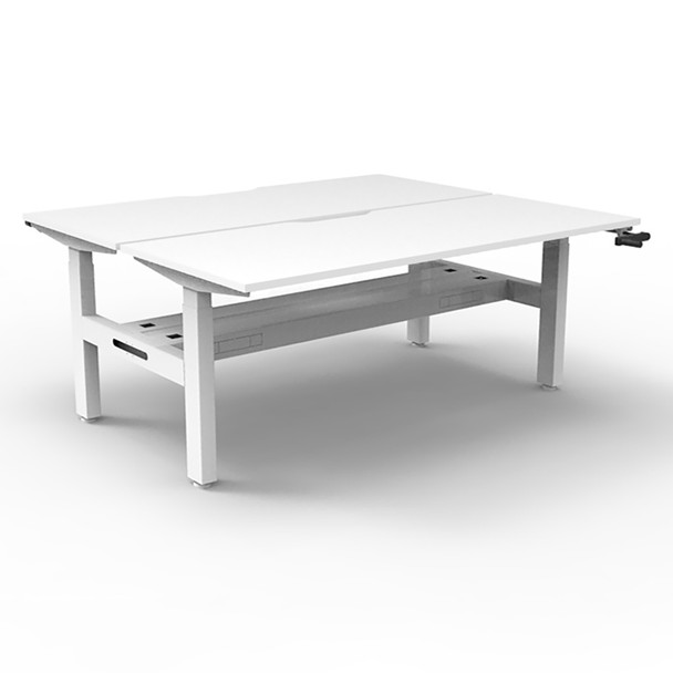 Rapidline Boost Crank Back To Back Workstation with Cable Tray 1800mm W Natural White Top / White Frame | Mega Office Supplies