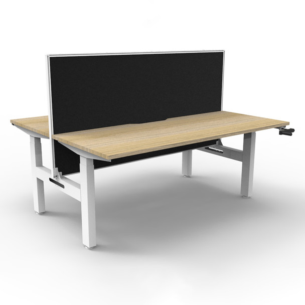 Rapidline Boost Crank Back To Back Workstation with Screen 1200mm W Natural Oak Top / White Frame | Mega Office Supplies