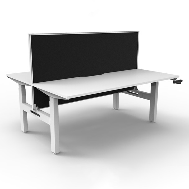 Rapidline Boost Crank Back To Back Workstation with Screen 1500mm W Natural White Top / White Frame | Mega Office Supplies
