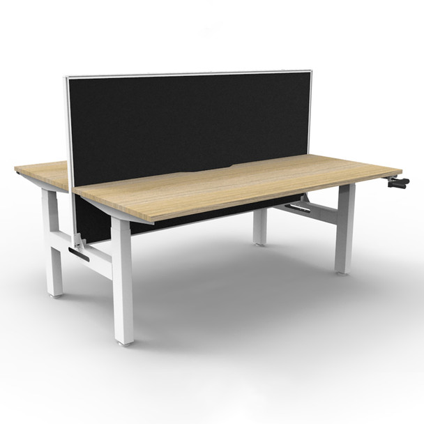 Rapidline Boost Crank Back To Back Workstation with Screen 1500mm W Natural Oak Top / White Frame | Mega Office Supplies